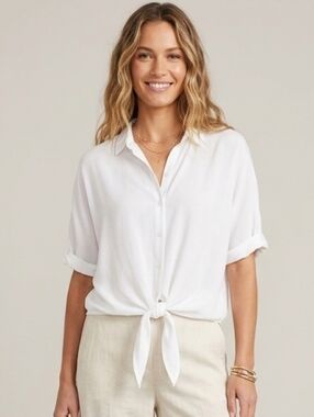 VERO MODA -  White Short Sleeve Tie Button Down